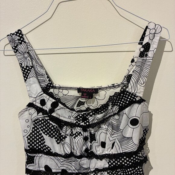 TAKARA Black & White Patterned Sleeveless Top - Women's S - Picture 2 of 7